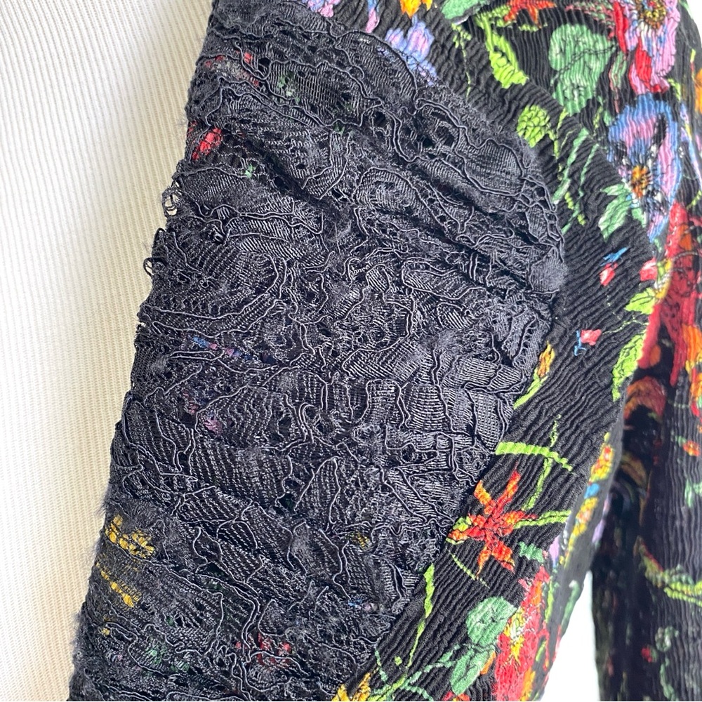 VINTAGE Jacket Blazer Alberto Makali Black Floral Large Boho WhimsyGoth Artsy - Picture 7 of 16